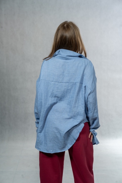 Koszula damska oversize JOY - błękitna, 100% bawełna casual