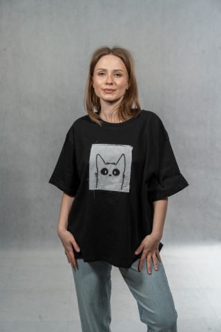 T-shirt Casual Kitty Patch Tee - Czarny