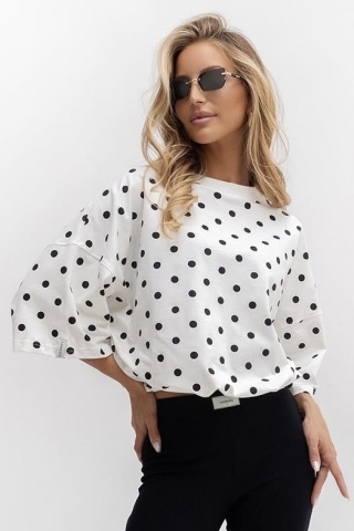 T-shirt damski Basic Lenoshka – w grochy czarne, pudełkowy ze stoperem