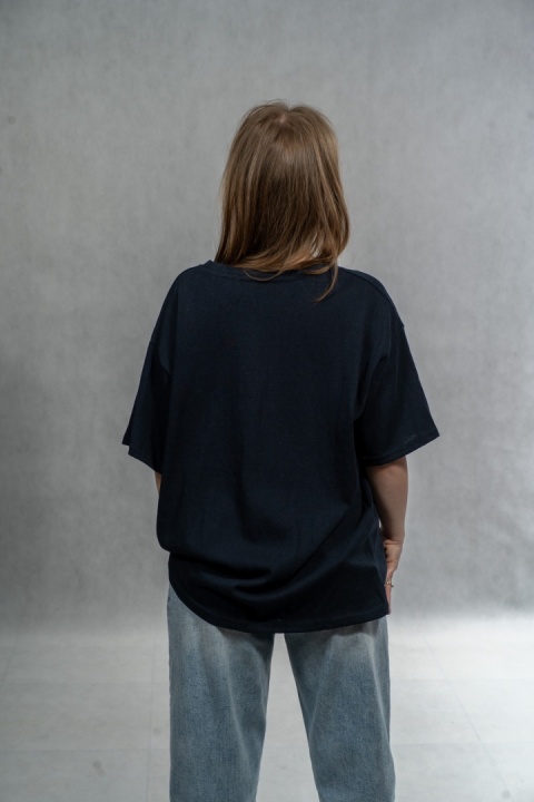 T-shirt damski oversize Mono Portrait - Granatowy