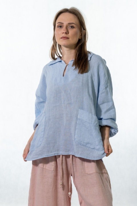 Bluzka lniana oversize Gioya & Co. - Cielo