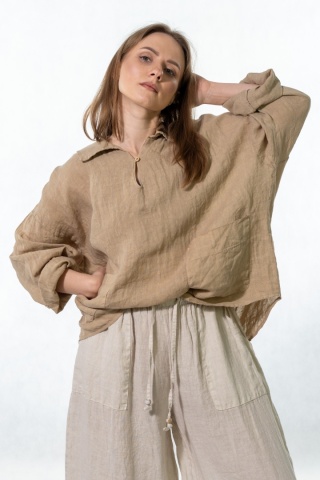 Bluzka lniana oversize Gioya & Co. - Safari