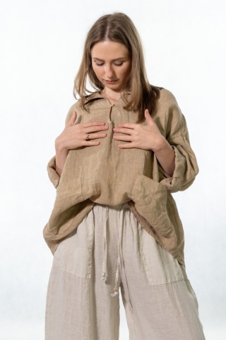 Bluzka lniana oversize Gioya & Co. - Safari