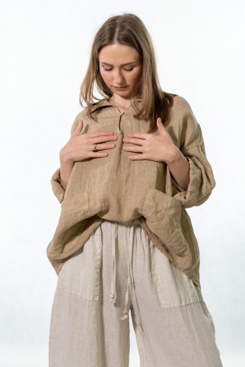 Bluzka lniana oversize Gioya & Co. - Safari