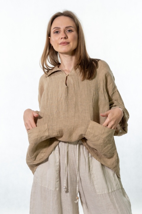 Bluzka lniana oversize Gioya & Co. - Safari