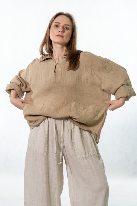 Bluzka lniana oversize Gioya & Co. - Safari