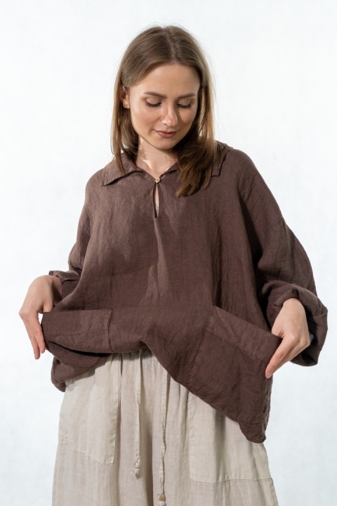 Bluzka lniana oversize Gioya & Co. - Moka