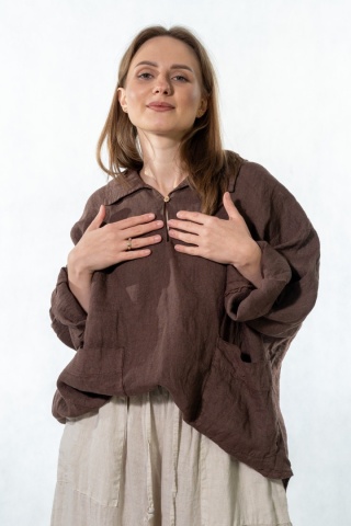 Bluzka lniana oversize Gioya & Co. - Moka