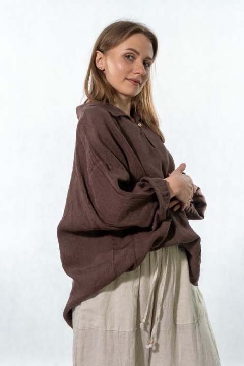 Bluzka lniana oversize Gioya & Co. - Moka