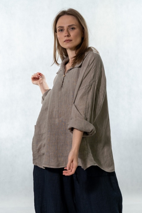 Bluzka lniana oversize Gioya & Co. - Fango