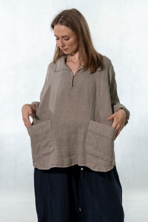 Bluzka lniana oversize Gioya & Co. - Fango
