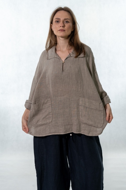 Bluzka lniana oversize Gioya & Co. - Fango