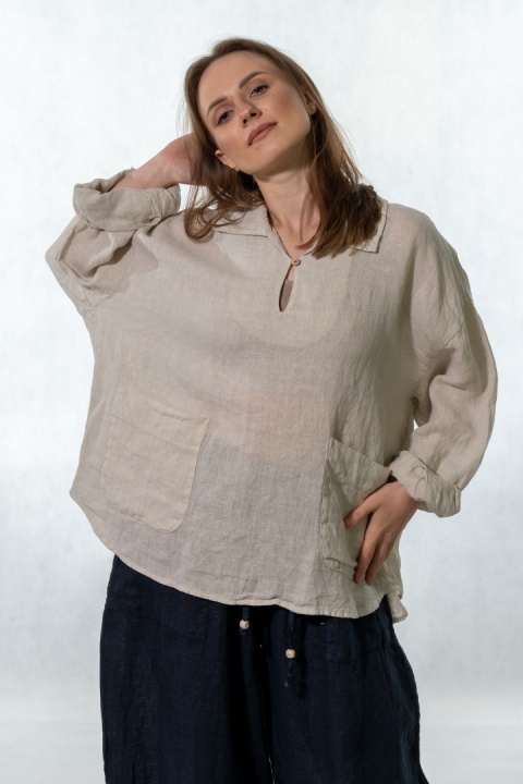 Bluzka lniana oversize Gioya & Co. - Sabbia