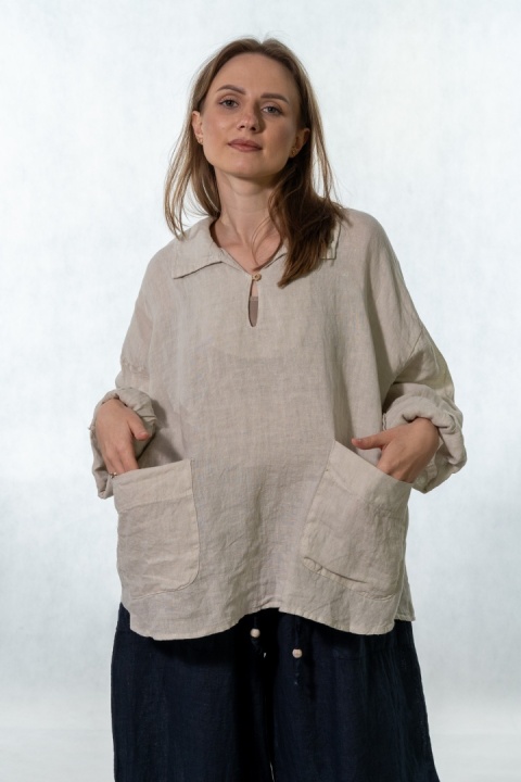 Bluzka lniana oversize Gioya & Co. - Sabbia