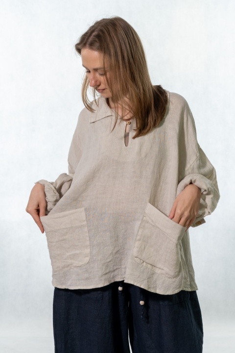 Bluzka lniana oversize Gioya & Co. - Sabbia