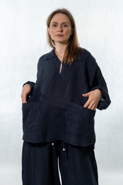 Bluzka lniana oversize Gioya & Co. - Blu