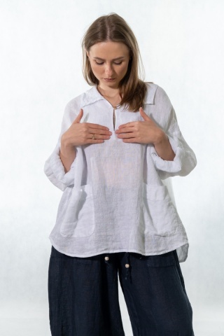 Bluzka lniana oversize Gioya & Co. - Bianco
