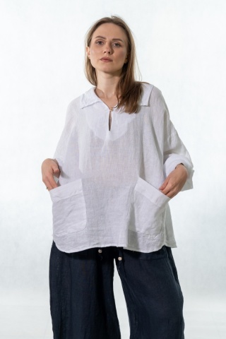 Bluzka lniana oversize Gioya & Co. - Bianco