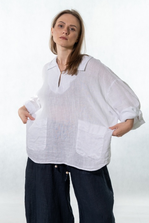 Bluzka lniana oversize Gioya & Co. - Bianco