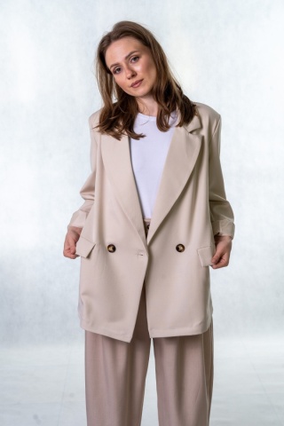 Elegancka Marynarka Dwurzędowa - Beżowa