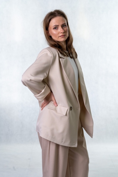Elegancka Marynarka Dwurzędowa - Beżowa