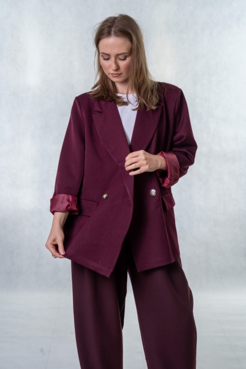Elegancka Marynarka Dwurzędowa - Burgundowa