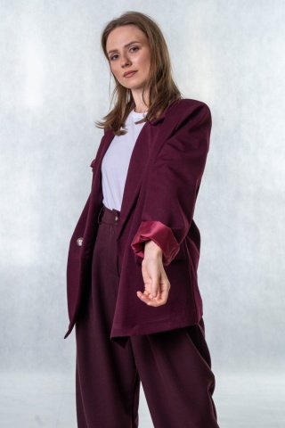 Elegancka Marynarka Dwurzędowa - Burgundowa