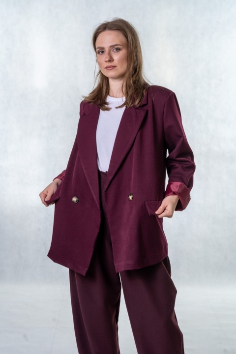 Elegancka Marynarka Dwurzędowa - Burgundowa