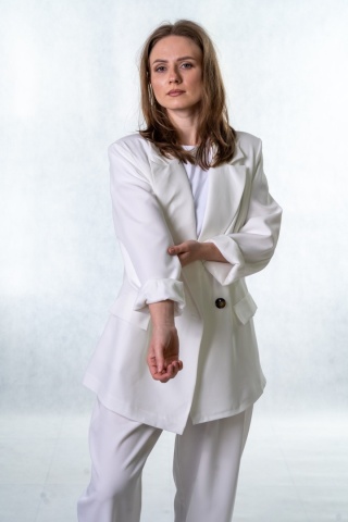 Elegancka Marynarka Dwurzędowa - Śmietankowa