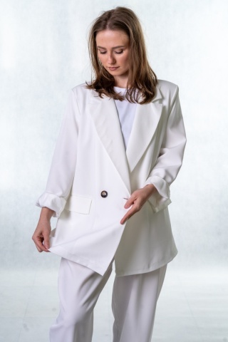 Elegancka Marynarka Dwurzędowa - Śmietankowa