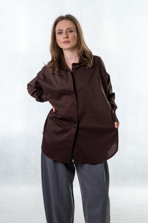 Elegancka koszula oversize Madame Sue - Czekolada