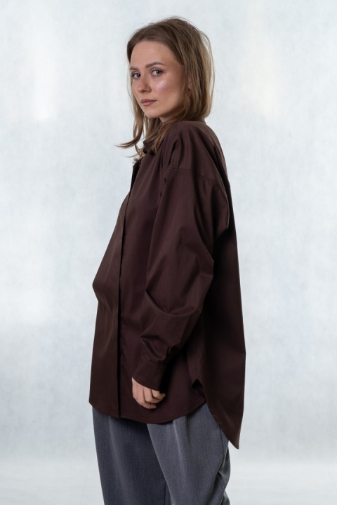 Elegancka koszula oversize Madame Sue - Czekolada