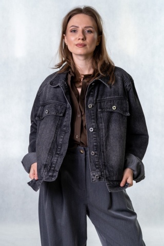 Katana jeansowa damska Premium grafitowa – kurtka denim klasyczna