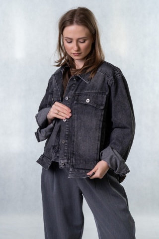 Katana jeansowa damska Premium grafitowa – kurtka denim klasyczna