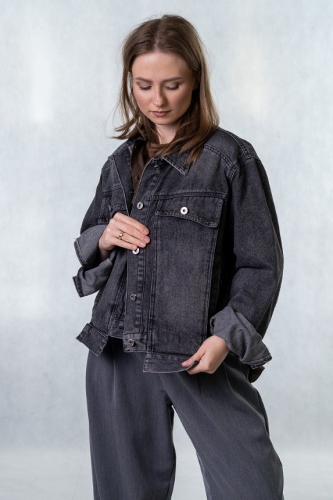 Katana jeansowa damska Premium grafitowa – kurtka denim klasyczna