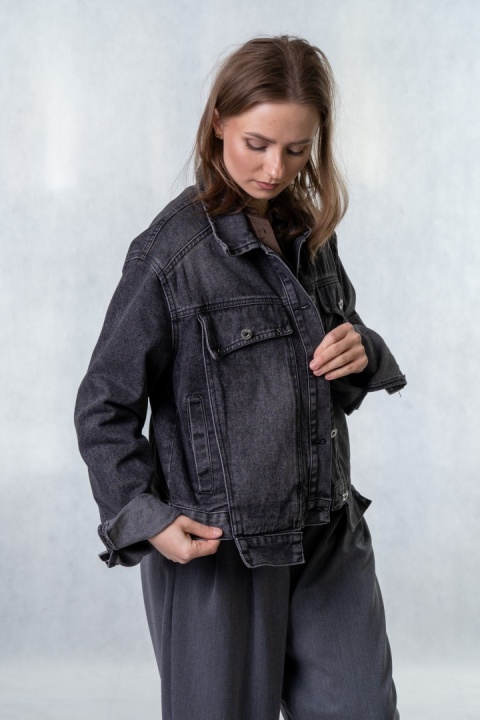 Katana jeansowa damska Premium grafitowa – kurtka denim klasyczna