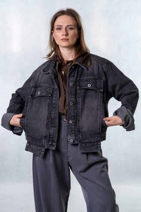 Katana jeansowa damska Premium grafitowa – kurtka denim klasyczna