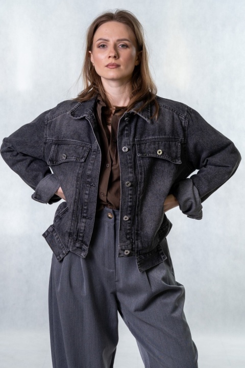 Katana jeansowa damska Premium grafitowa – kurtka denim klasyczna
