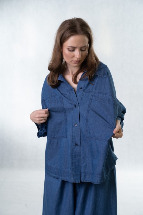 Komplet jeansowy – koszula + spodnie | Gioya & Co. - ciemny jeans