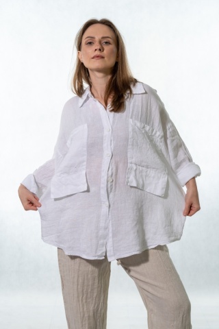 Koszula lniana Wiya 100% len - Bianco