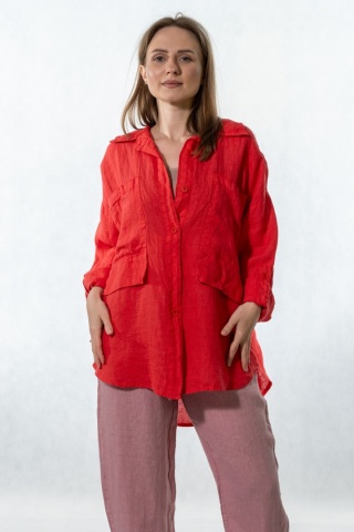 Koszula lniana Wiya 100% len - Flame Red