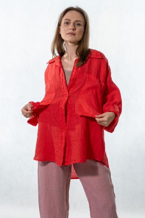 Koszula lniana Wiya 100% len - Flame Red