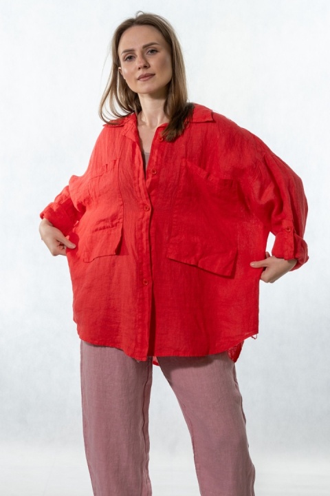 Koszula lniana Wiya 100% len - Flame Red