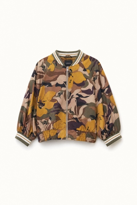 Kurtka bomber Lumina – kwiatowy print - camelowo-musztardowy