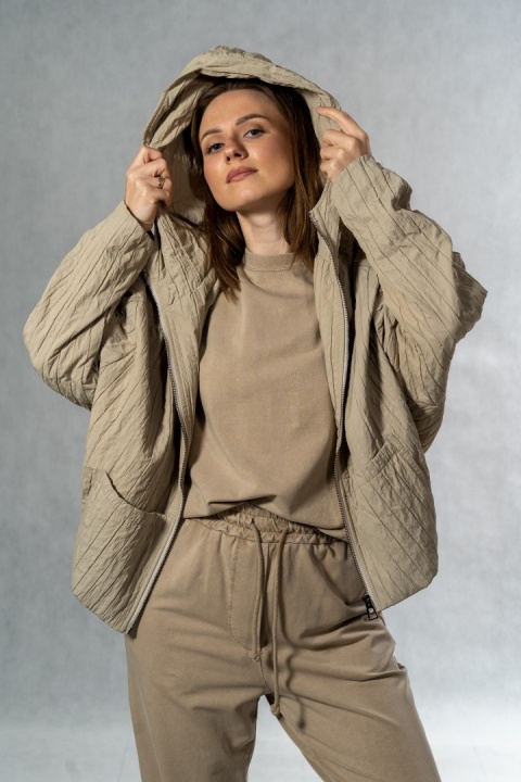 Kurtka oversize JOY z kapturem - beżowa