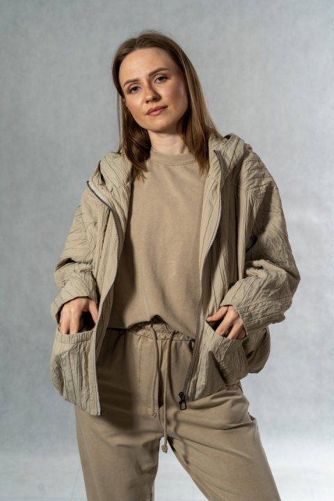 Kurtka oversize JOY z kapturem - beżowa