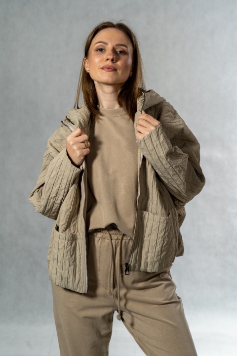 Kurtka oversize JOY z kapturem - beżowa