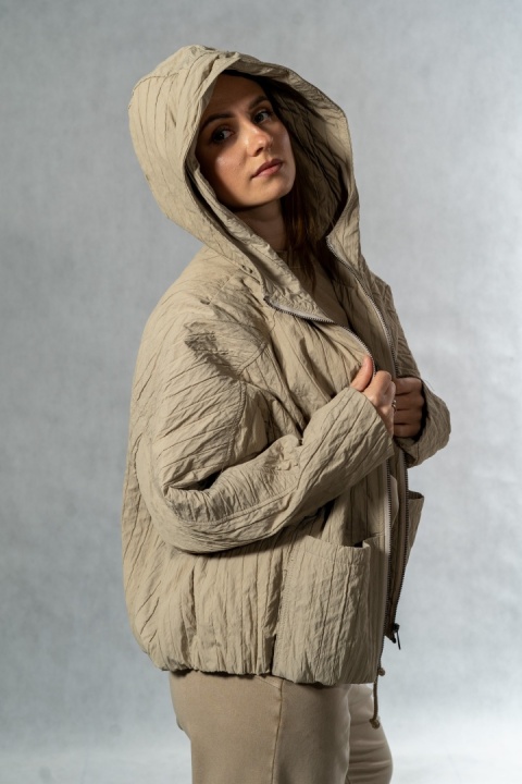 Kurtka oversize JOY z kapturem - beżowa
