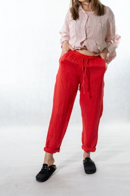 Spodnie damskie 100% len Gioya&Co. - Flame Red