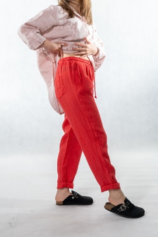 Spodnie damskie 100% len Gioya&Co. - Flame Red
